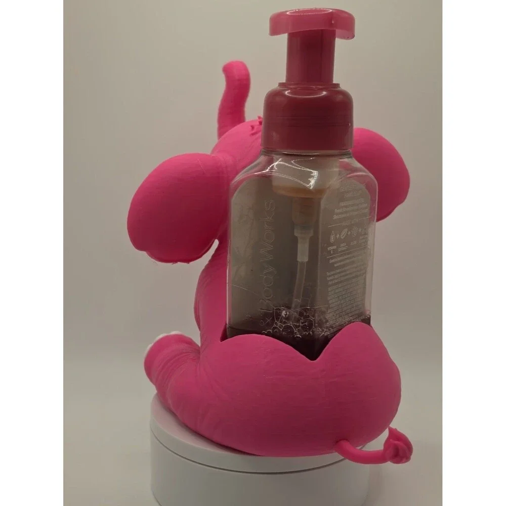 Pink Elephant Soap Holder Foaming Bottle Stand Cute Bathroom Sink Decor